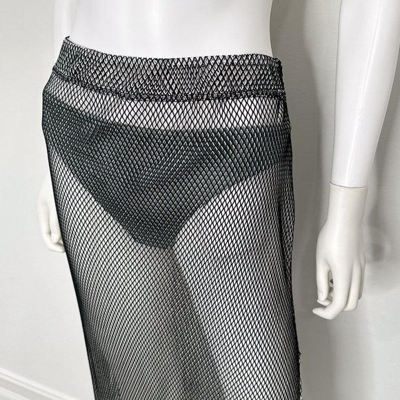 Jade Swim Mesh Open Knit Maxi Skirt with High Slit Black & White Womens Size M/L - Picture 10 of 16